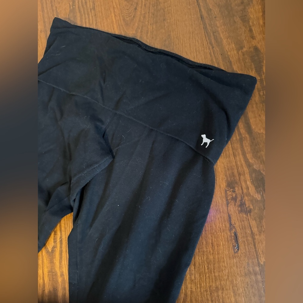 Victoria's Secret Fold Over Yoga Black Leggings - M Medium EUC